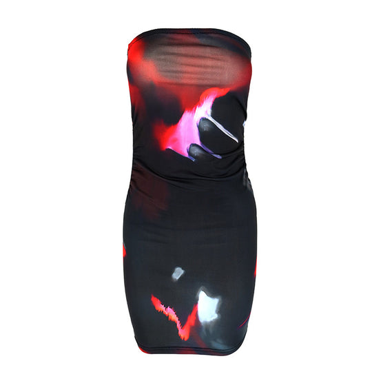Damen ärmelloses Minikleid mit Raffung und modernem Muster EB