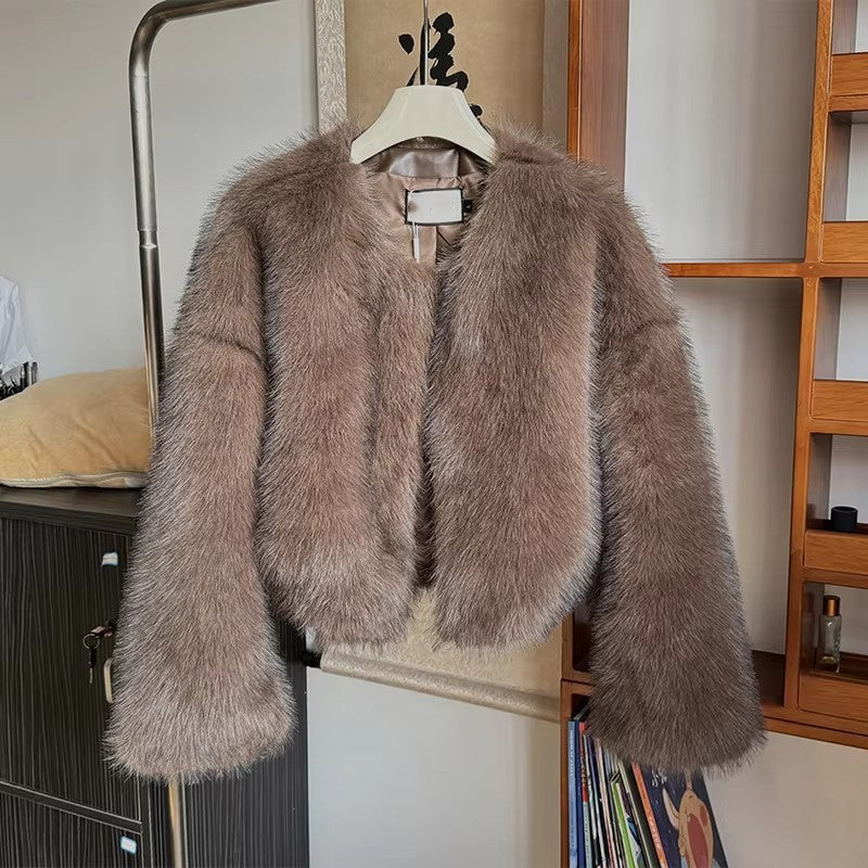 Damen Kuschelige Kunstpelzjacke mit offenem Schnitt EB