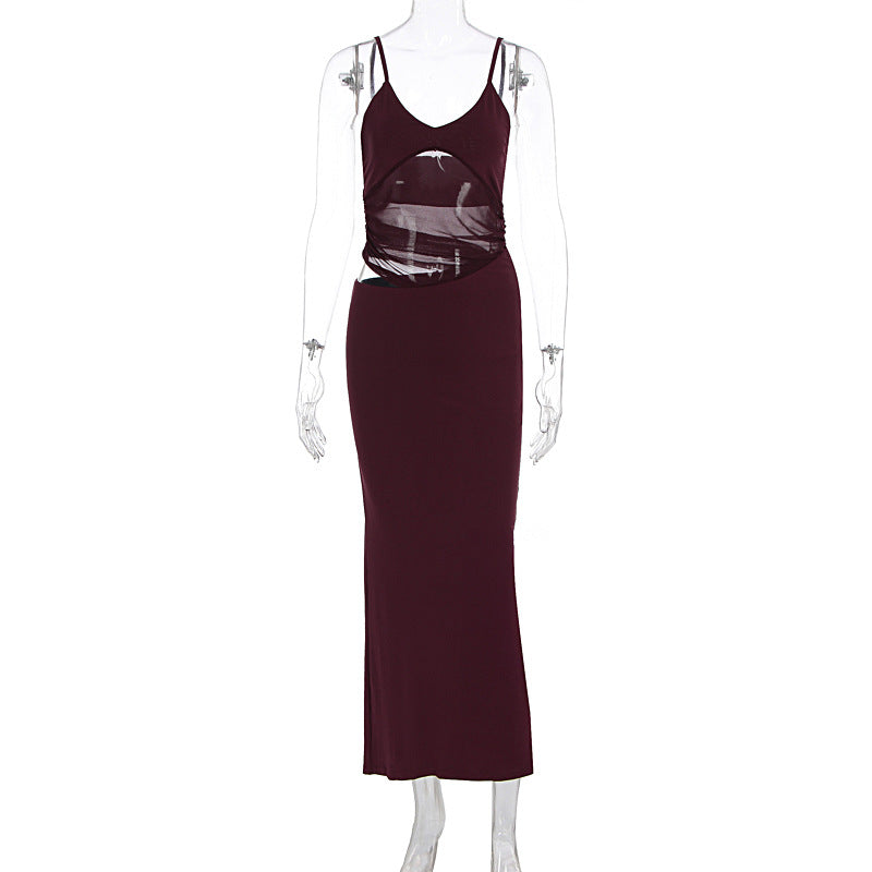 Damen elegantes bodenlanges Wickelkleid mit feinen Trägern und figurformendem Design EB