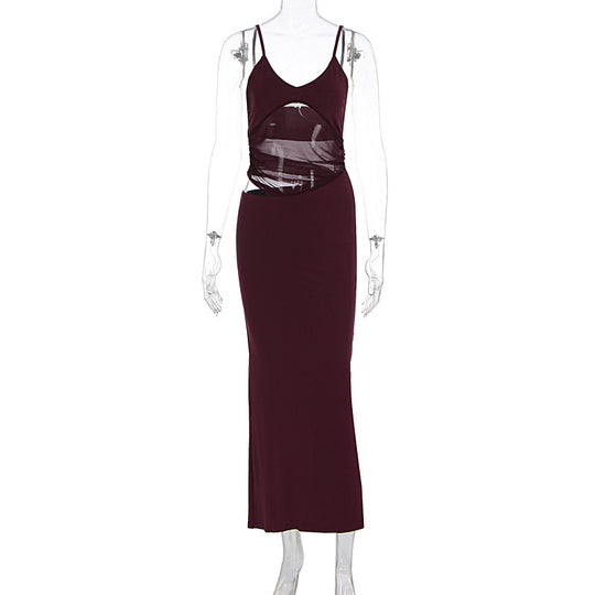 Damen elegantes bodenlanges Wickelkleid mit feinen Trägern und figurformendem Design EB