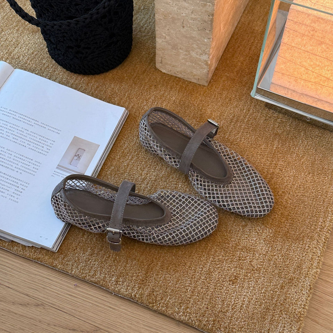 Damen Modische und atmungsaktive Ballerinas mit verstellbarem Riemchen EB