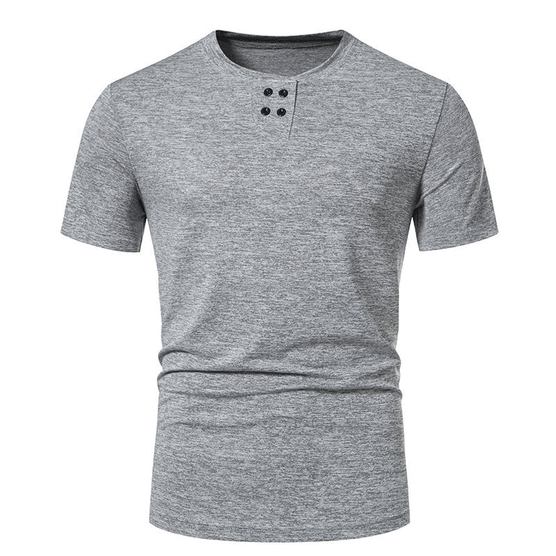 Herren Kurzarm-Henley-T-Shirt mit modischem Knopfdesign und atmungsaktiver Baumwollqualität EB