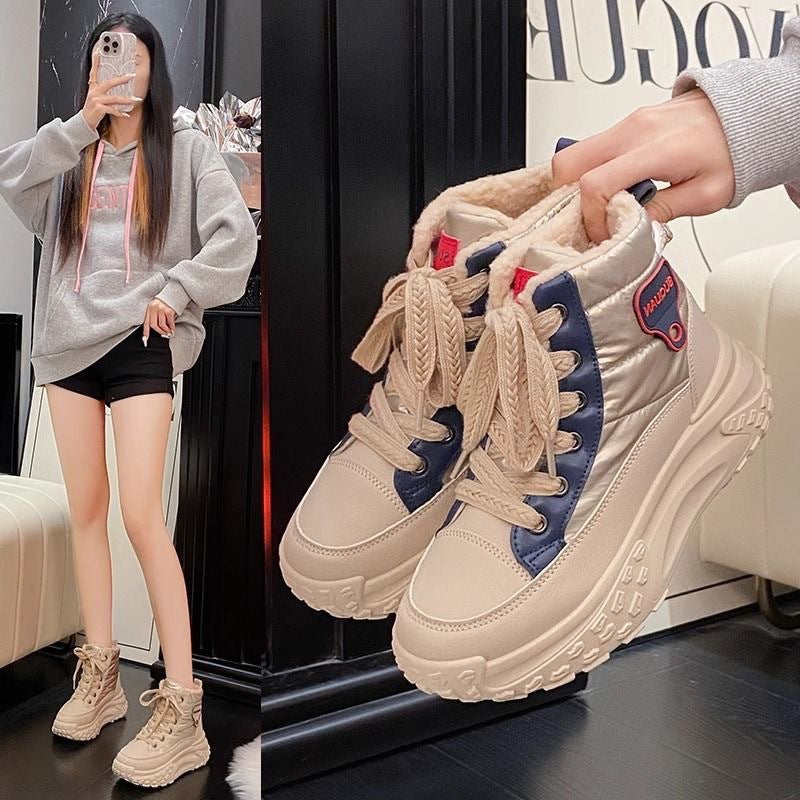 Damen sportive High-Top Sneakers mit warmem Futter und rutschfester Sohle EB