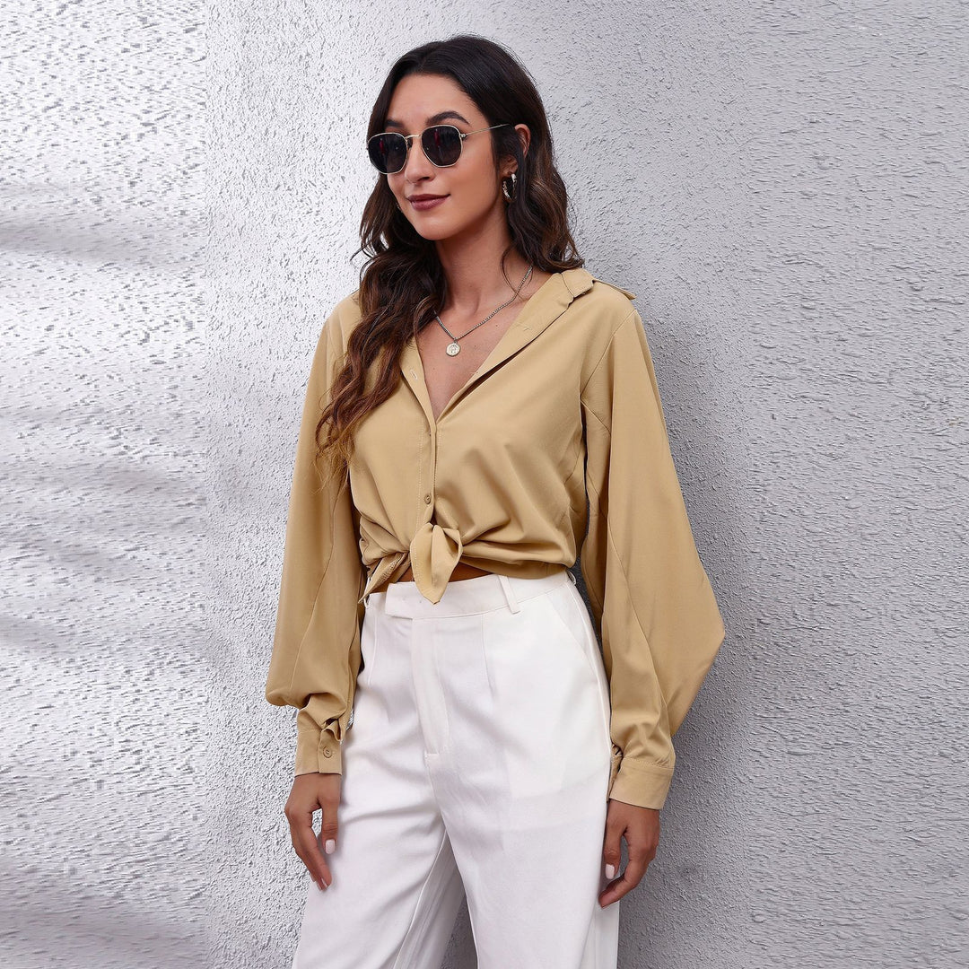 Damen Bluse mit ballonförmigen Ärmeln und hochwertigem Stoff EB