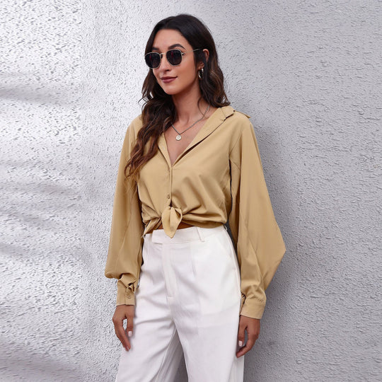 Damen Bluse mit ballonförmigen Ärmeln und hochwertigem Stoff EB
