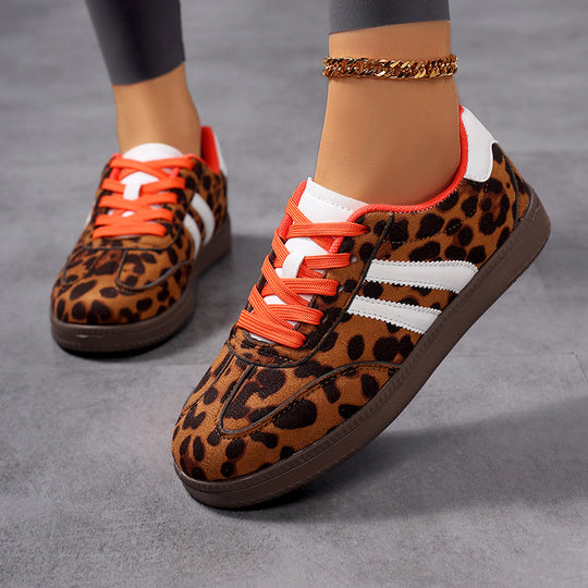 Damen nan Leopardenmuster Wildlederoptik Sneaker mit ergonomischer Polstersohle und rutschfester Gummisohle EB