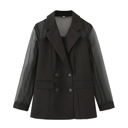Damen elegante Blazerjacke mit transparenten Ärmeln EB