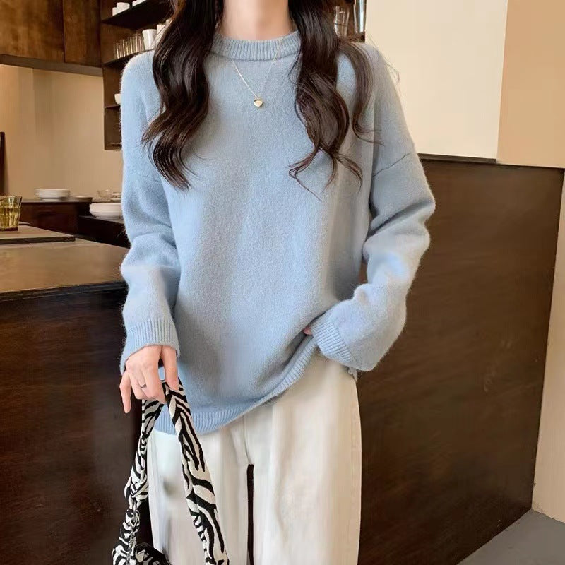 Damen Hochwertiger Strickpullover mit klassischem Rundhalsausschnitt und lässigem Schnitt EB