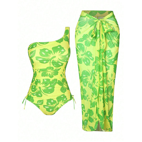 Damen Einteiliger Badeanzug mit floralem Design und passendem Überrock EB