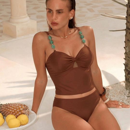 Damen Crop-Top Bikini mit dekorativen Trägerdetails EB
