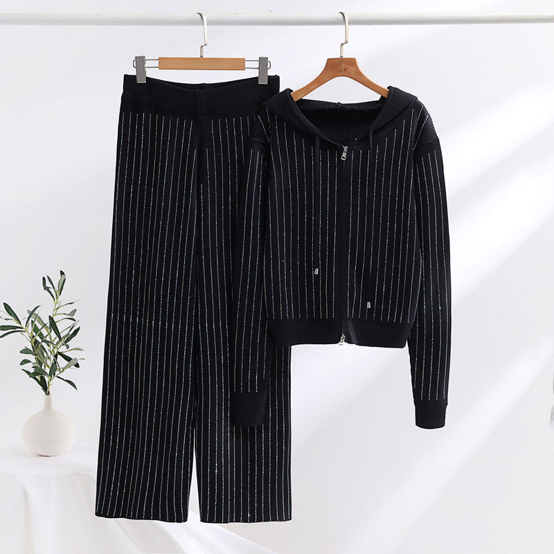 Damen modisches Loungewear-Set mit hohem Kragen und Reißverschluss EB