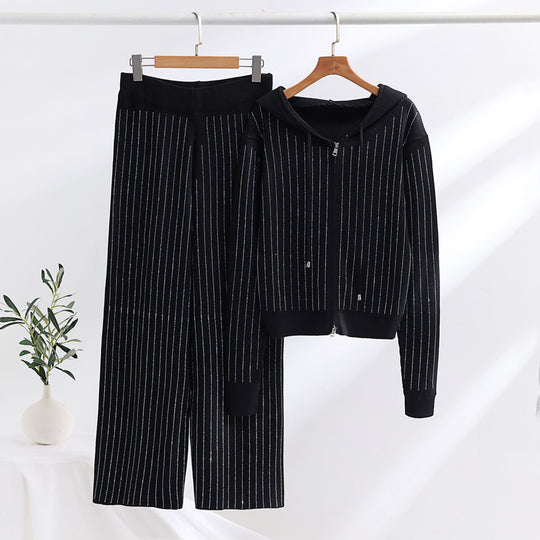 Damen modisches Loungewear-Set mit hohem Kragen und Reißverschluss EB