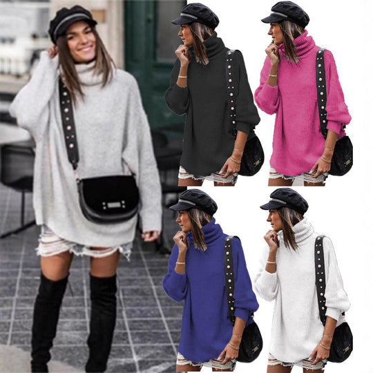 Damen oversized Strickpullover mit hohem Kragen und modischen Details EB