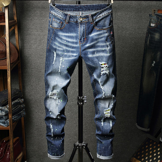 Herren Ripped Jeans im kreativen Farbspray-Design EB