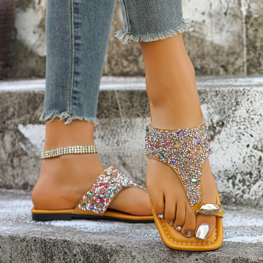 Damen Glitzernde Zehentrenner mit modischem Schmuckdetail und ergonomischer Sohle EB