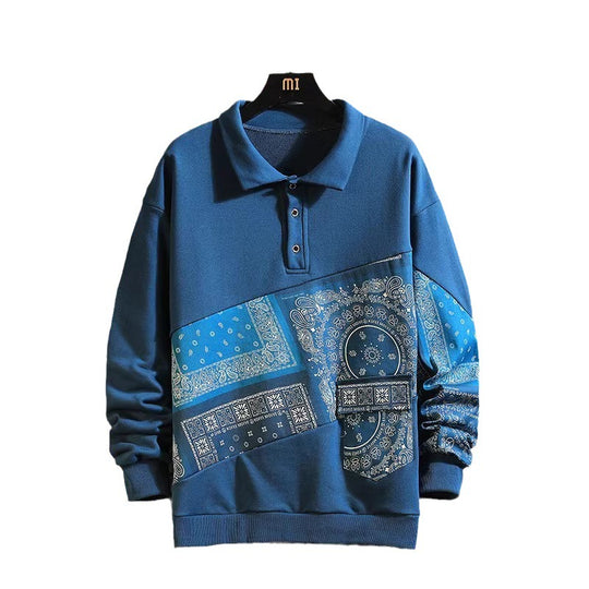 Herren stylisches Polo-Pullover mit Paisley-Design und klassischem Kragen EB