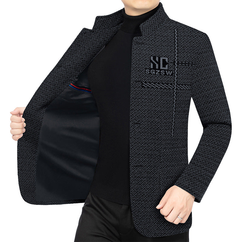 Herren Sakko-Cardigan mit wärmender Teddyfutter und Stehkragen EB