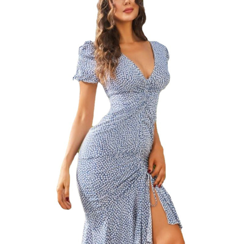 Damen Wickelkleid mit tiefem V-Ausschnitt und Raffungselementen EB