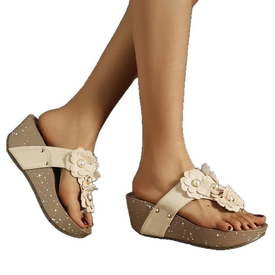 Damen Wedge-Sandaletten mit floralen Verzierungen und bequemer Absatztechnologie EB