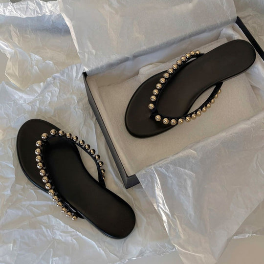 Damen Glitzernde Zehentrenner-Sandalen mit elegantem Perlenakzent EB
