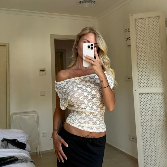 Damen Off-Shoulder Spitzenoberteil mit floralem Design EB