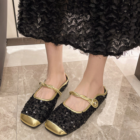 Damen elegante Slip-On Balettschläppchen mit glitzernden Applikationen EB