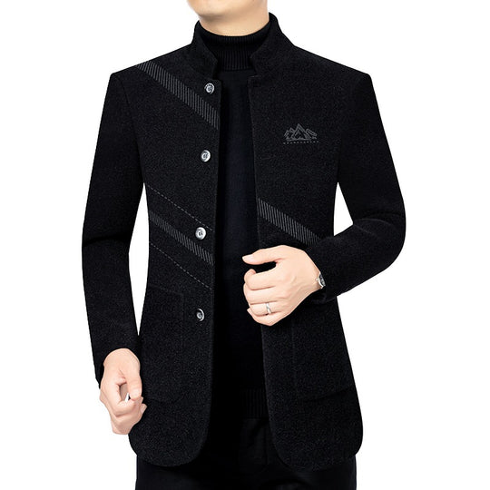 Herren Kurzmantel mit Stehkragen aus Wollmix und diagonalem Struktur-Design EB