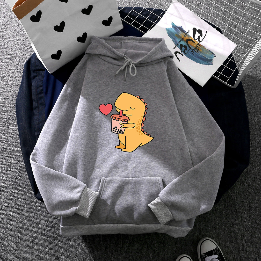 Damen nan niedlicher Kapuzenpullover mit Kängurutasche, oversized Schnitt und Bubble‑Tea Corgi-Print EB