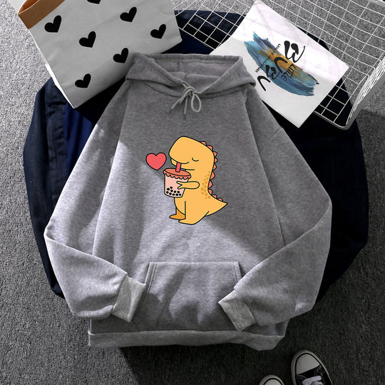 Damen nan niedlicher Kapuzenpullover mit Kängurutasche, oversized Schnitt und Bubble‑Tea Corgi-Print EB