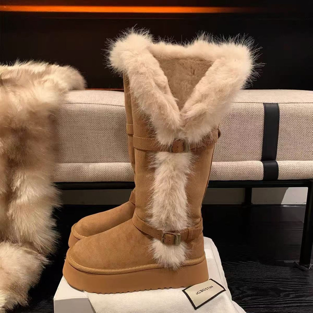 Damen Kuschelige Winterstiefel mit dekorativem Kunstfellabschluss EB