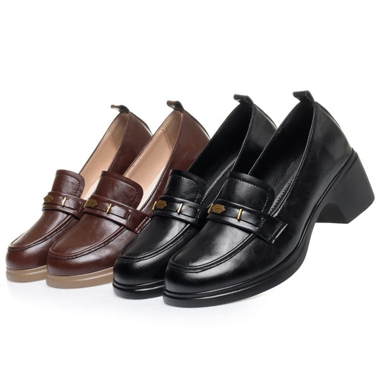 Damen Elegante Loafers mit stilvollem Schmuckdetail und komfortablem Blockabsatz EB