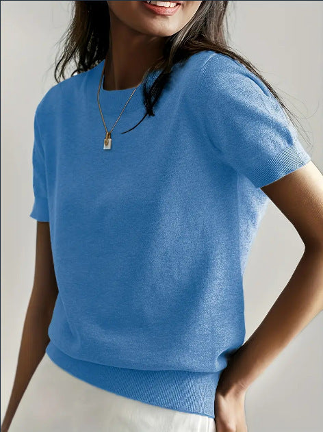 Damen Feinstrickpullover mit Kurzarmiger Silhouette und Weich Fließendem Material EB