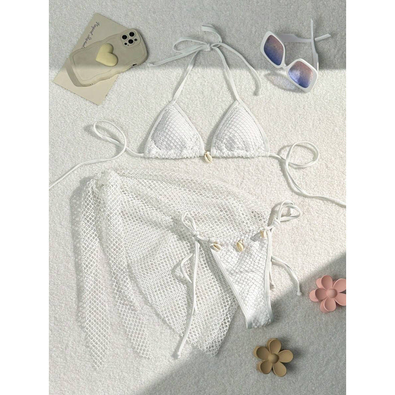 Damen Netz-Bikini-Set mit modischen Schleifen und Muscheldetails EB