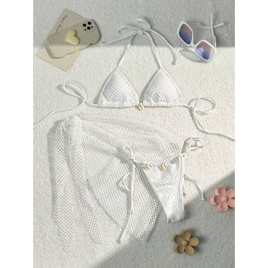 Damen Netz-Bikini-Set mit modischen Schleifen und Muscheldetails EB