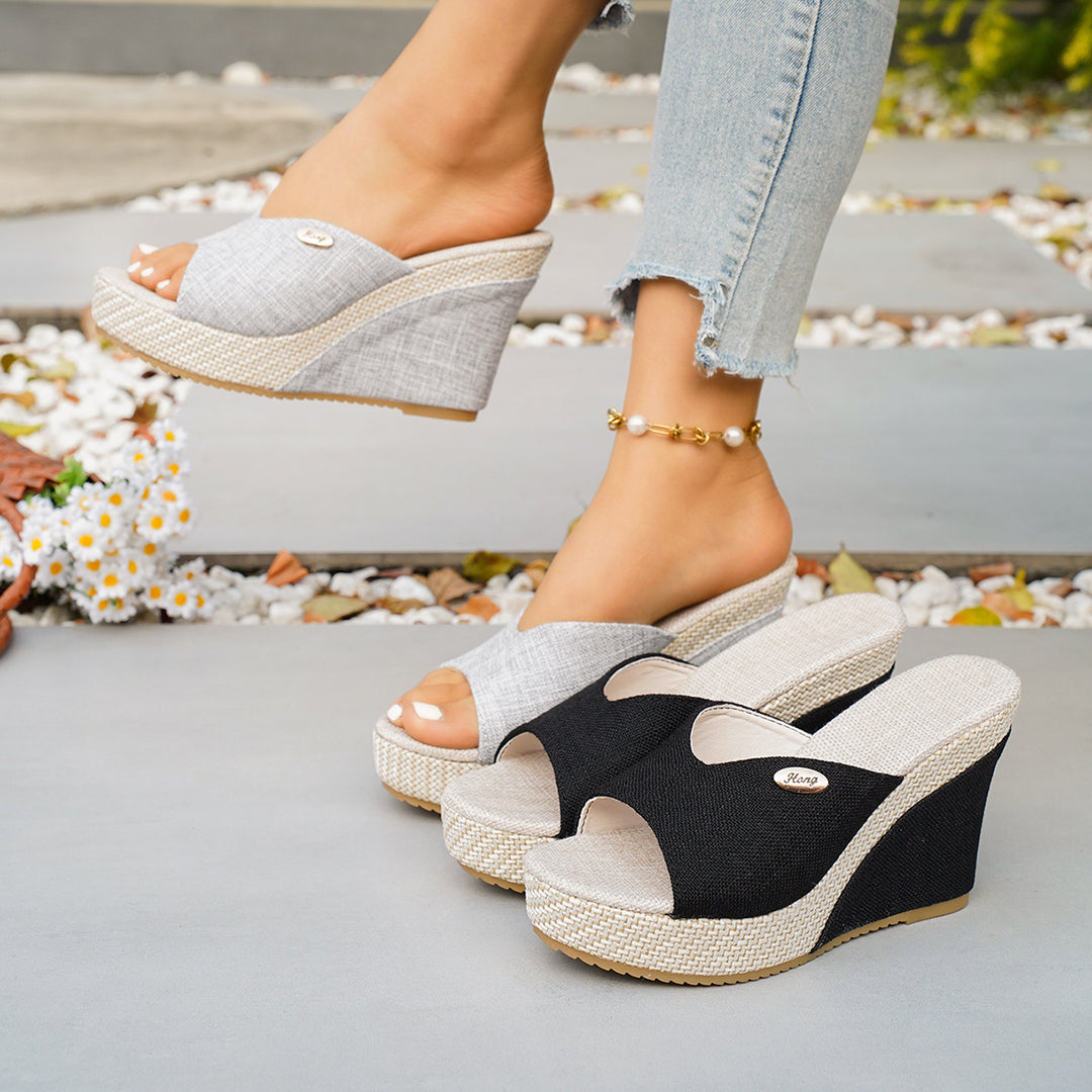 Damen Wedge-Pantoletten mit offenem Zehenbereich und hochgezogener Sohle EB