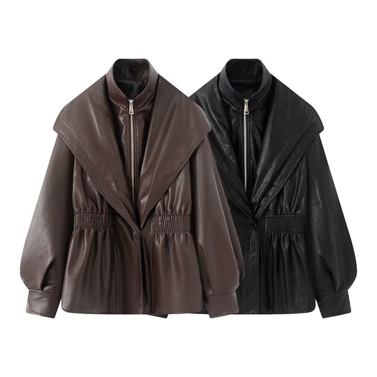 Damen elegante Bikerjacke mit lässigem Schnitt und voluminösen Ärmeln EB