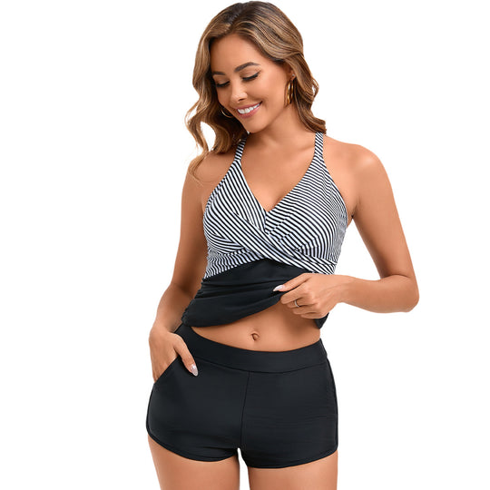 Damen Retro Badeanzug mit bequemen Shorts EB