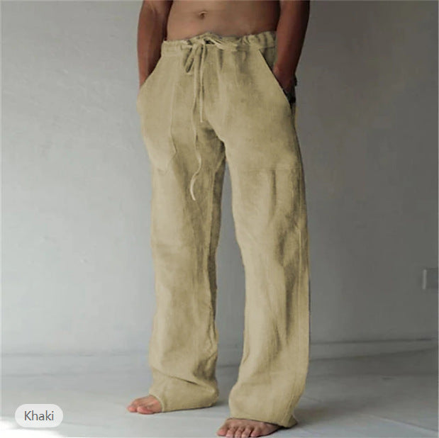Herren nan Leinenhose mit weitem Schnitt Kordelzug und Seitentaschen EB