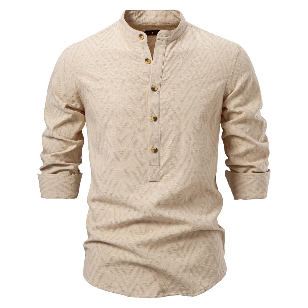 Herren Langarmshirt mit Stehkragen und modischem Muster EB
