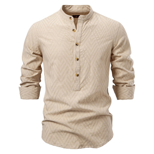 Herren Langarmshirt mit Stehkragen und modischem Muster EB