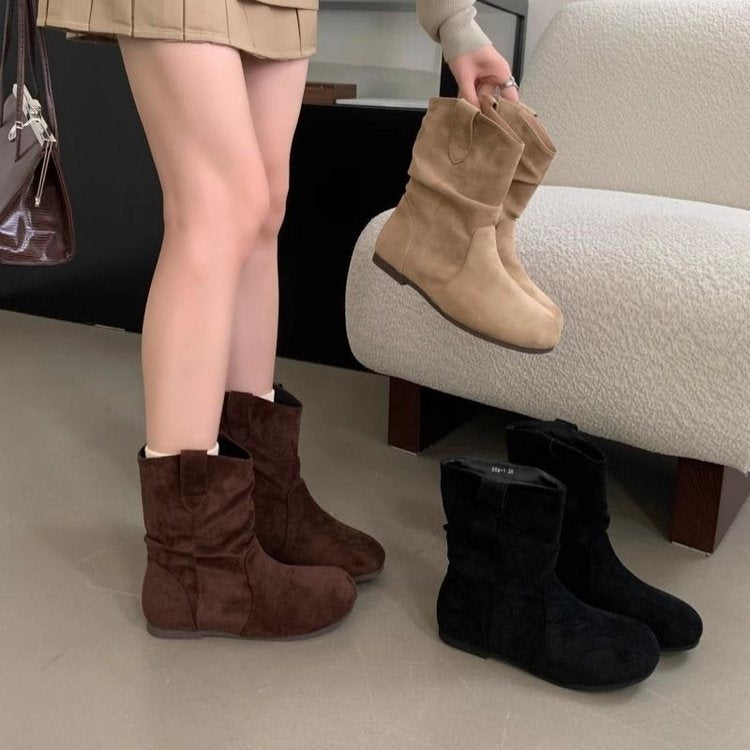 Damen Elegante Stiefel mit weichem Veloursleder und rutschfester Sohle EB