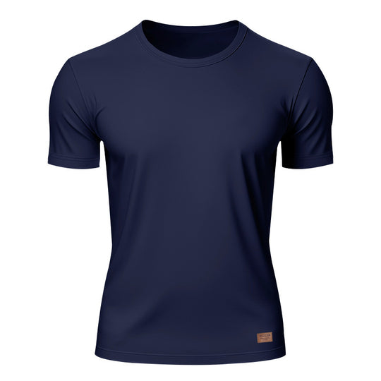 Herren nan schlankes Rundhals-T-Shirt aus glattem Stretchjersey mit dezenter Leder-Logoapplikation EB