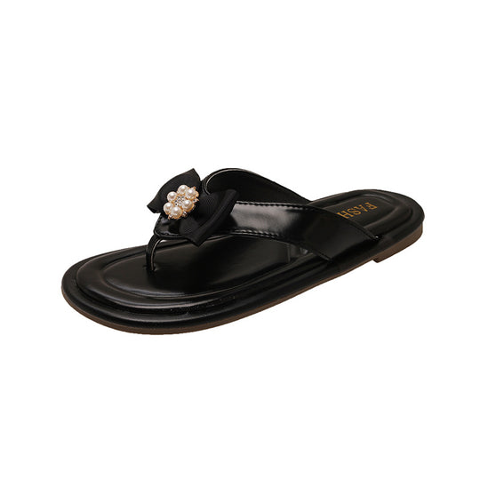 Damen Zierliche Zehentrenner-Sandalen mit eleganter Schleifen-Applikation EB