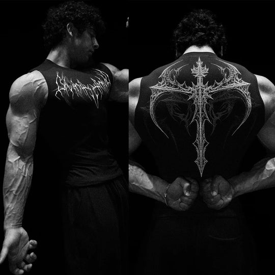 Herren nan figurbetontes Trainings-Tanktop mit tiefen Armausschnitten und filigranem Rückendruck EB