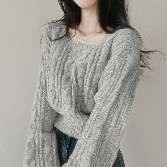 Damen modischer Strickpullover mit Kabelmuster und weitem Schnitt EB