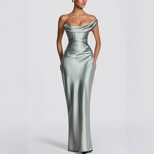 Damen Elegantes Maxikleid mit asymmetrischem Schnitt und fließendem Rock EB