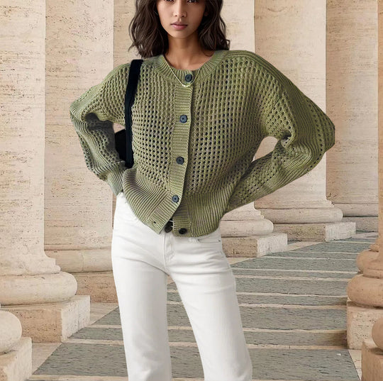 Damen Strickjacke mit luftiger Netzstruktur EB
