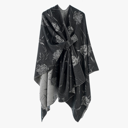 Damen Beidseitig tragbarer Jacquard-Überwurf mit Rosenmuster und Bindegürtel EB