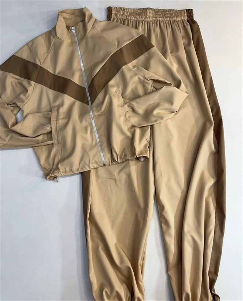 Damen tailliertes Zip-Trainingsset mit Chevron-Einsatz, Kordelzugsaum und hochgeschnittener Jogginghose EB