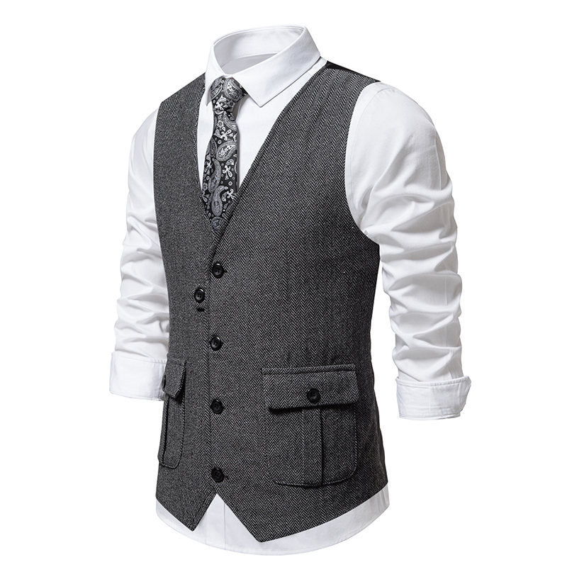 Herren elegante Anzugweste mit feinem Hahnentritt-Muster und praktischen Taschen EB